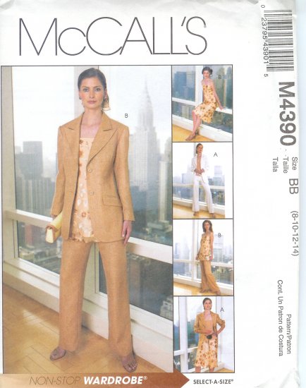 M4390 McCalls NON-STOP Jacket, Bias Top or Tunic,Bias Skirt & Pants Misses/Miss Petite Size 16-20