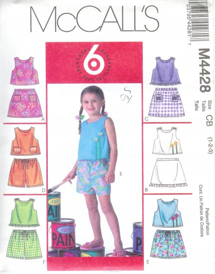 M4428 McCalls 6 EASY GREAT LOOKS Tops, Skorts, Shorts Child/Toddler Size CB 1-2-3