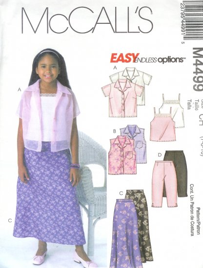 M4499 McCalls EASY ENDLESS OPTIONS Shirt, Camisole, Skirt, Pants Girls Size CH 7-8-10