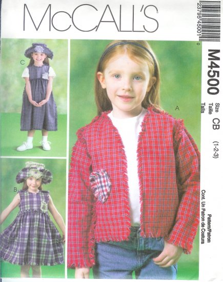M4500 McCalls PatternJacket, Dress in two lengths & Hat Toddler/Child Size CF 4-5-6