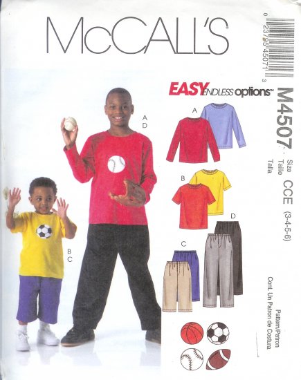 M4507 McCalls EASY ENDLESS OPTIONS Tops with appliques, Shorts, Pants Child/Boys Size 3-4-5-6
