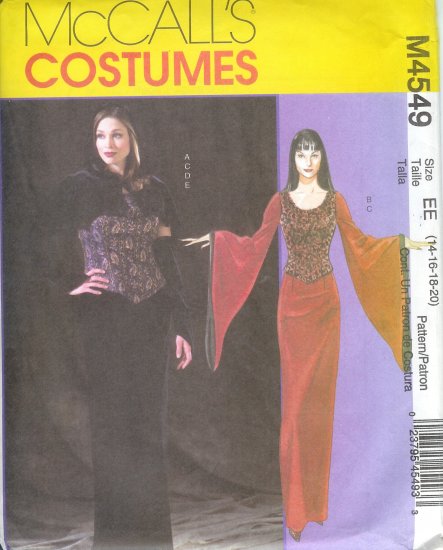 M4549 McCalls Pattern GOTH Costume Adult Size EE 14-16-18-20