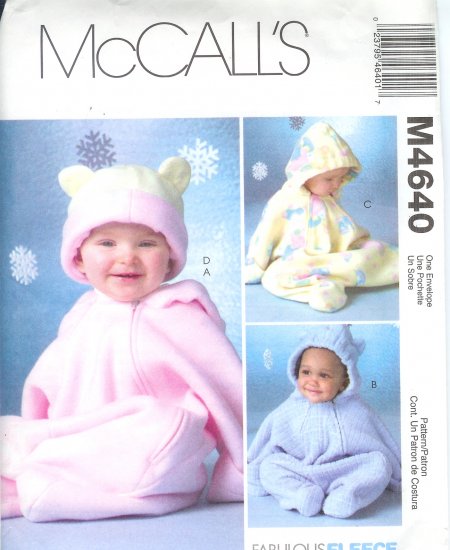 M4640 McCalls FABULOUS FLEECE Buntings and Hats Infants Size