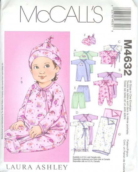 M4632 McCalls LAURA ASHLEY Tops, Sack, Pants, Hat, Blanket Infants Size