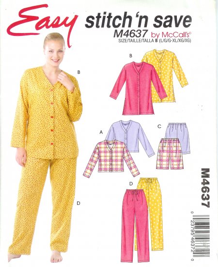 M4637 McCalls Pattern STITCH N SAVE Tops, Shorts, Pants Misses Size A XS, S, M
