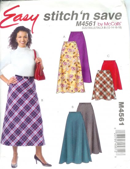 M4561 McCalls Pattern STITCH N SAVE Skirts in two lengths Misses Size A 8-10-12-14