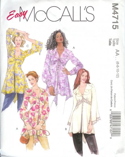 M4715 McCalls Pattern EASY Tunics Misses Size AA 6-8-10-12
