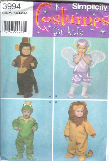 S3994 Simplicity Pattern COSTUMES for KIDS Toddler Size A 1/2, 1, 2, 3, 4