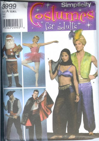 S3999 Simplicity Pattern COSTUMES for ADULTS Size A S, M, L
