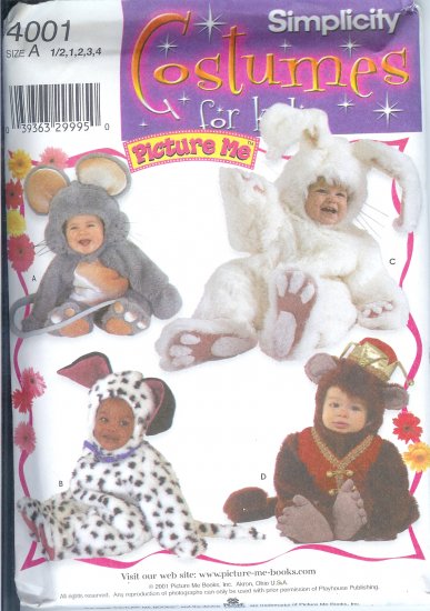 S4001 Simplicity Pattern PICTURE ME COSTUMES for KIDS Toddler Size A 1/2, 1, 2, 3, 4