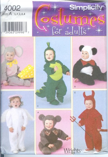 S4002 Simplicity Pattern COSTUMES for KIDS Toddler Size A 1/2, 1, 2, 3, 4
