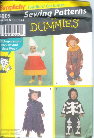 S4005 Simplicity Pattern (FOR DUMMIES) Costume Toddler Size A 1/2, 1, 2, 3, 4