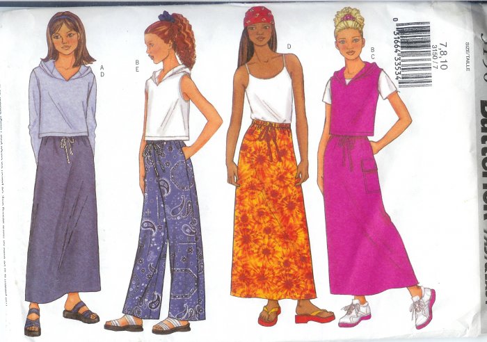 B3150 Butterick Pattern FAST&EASY Tops, Skirts, Pants Girls Size 7, 8, 10
