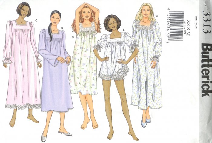 B3313 Butterick Pattern Nightgown Shorts Misses Size XS, S, M