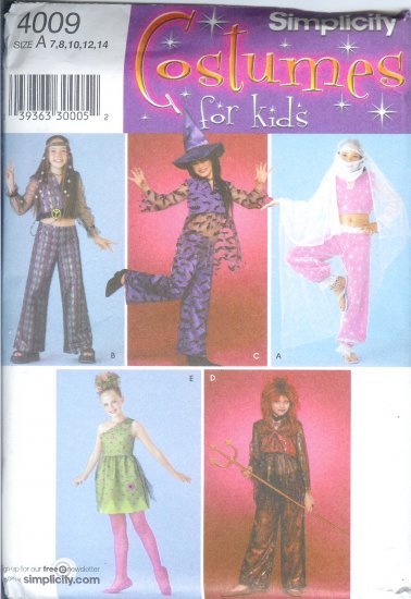S4009 Simplicity Pattern COSTUMES FOR KIDS Girls Size A 7, 8, 9, 10, 12, 14