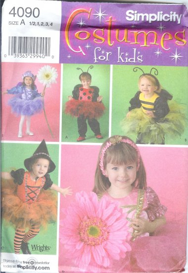 S4090 Simplicity Pattern COSTUMES for KIDS Toddler Size A 1/2, 1, 2, 3, 4