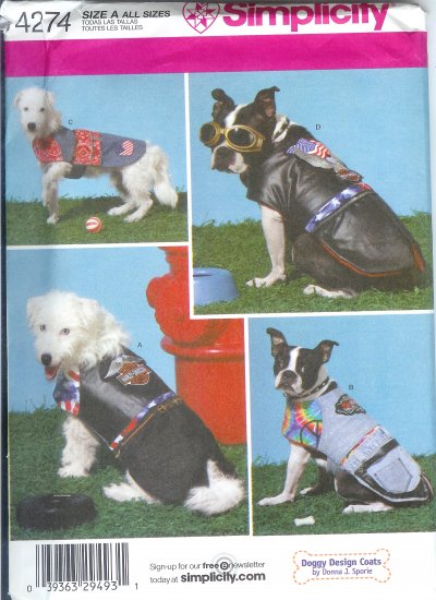 S4274 Simplicity Pattern DOGGY DESIGN COATS by Donna J. Sporie in Two Sizes A