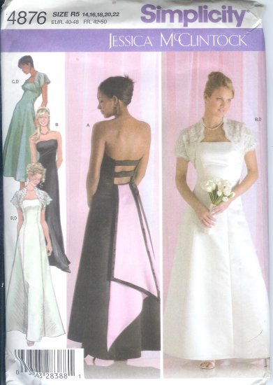 S4876 Simplicity Pattern Evening Gown by Jessica McClintock Misses Size R5 14,16,18,20,22