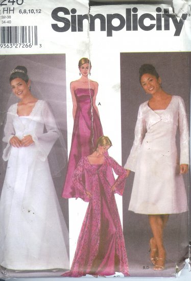 S5246 Simplicity Pattern Evening Dress, Coat with Train or Jacket Misses/Miss Petite Size HH 6-12