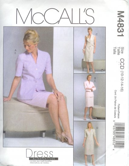 M4831 McCalls Pattern Unlined Jacket, Dress, Tie Belt and Skirt Misses/Miss Petite Size CCD 10-16