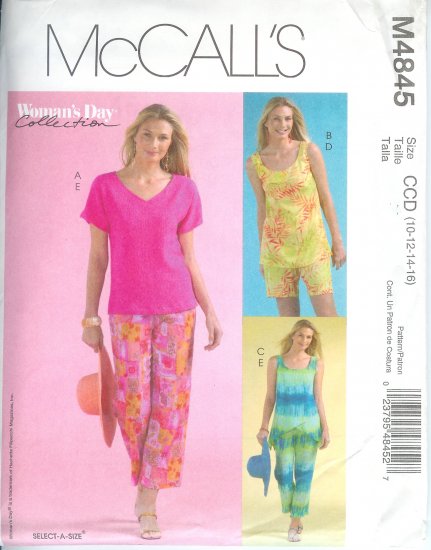 M4845 McCalls Pattern WOMANS DAY Tops, Shorts & Capri Pants Misses Size CCD 10-12-14-16