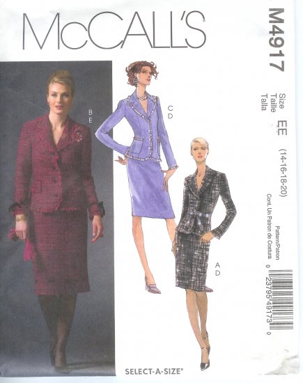 M4917 McCalls Pattern Lined Jackets & Skirts Misses/Miss Petite EE 14-16-18-20