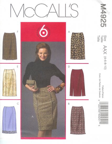 M4925 McCalls Pattern "6 GREAT LOOKS" Skirts Misses/Miss Petite Size BB 8-10-12-14