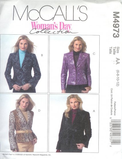 M4973 McCalls Pattern WOMANS DAY Lined Jackets Misses/Miss Petite Size AA 6-8-10-12