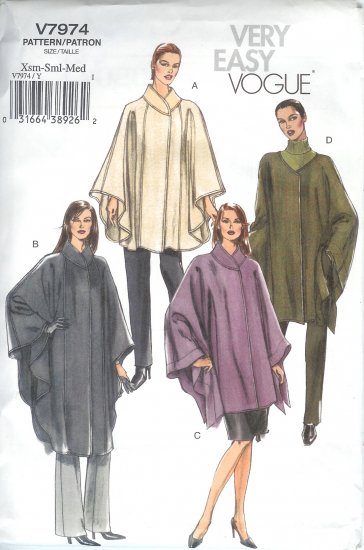V7974 Vogue Pattern VERY EASY Cape Misses Size Z L-XL