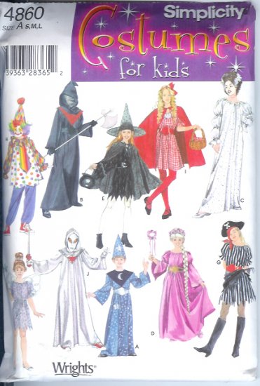S4860 Simplicity Pattern COSTUMES for KIDS Boys/Girls Size A S, M, L