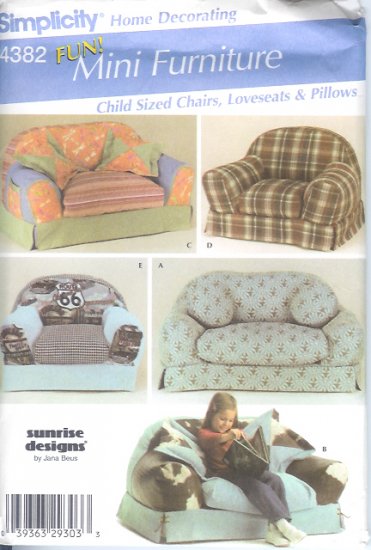 S4382 Simplicity Pattern MINI FURNITURE Child Size Chairs, Loveseats, Pillows