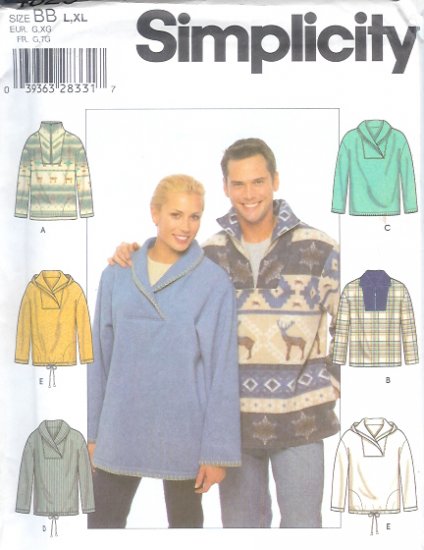 S4829 Simplicity Pattern Knit Top Misses/Mens/Teens Size AA XS, S, M