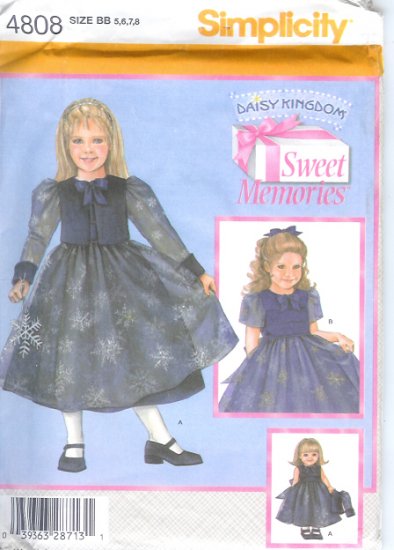 S4808 Simplicity DAISY KINGDOM Sweet Memories Dress, Jacket Child Size 5-8 and Doll Clothes 18" Doll