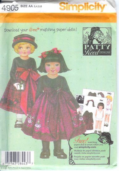 S4905 Simplicity PATTY REED Childs Dress Size AA 3,4,5,6