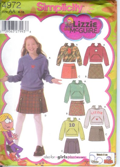 S4972 Simplicity LIZZIE McGUIRE Skirts and Knit Top Girls Plus Size BB 8 1/2 - 16 1/2