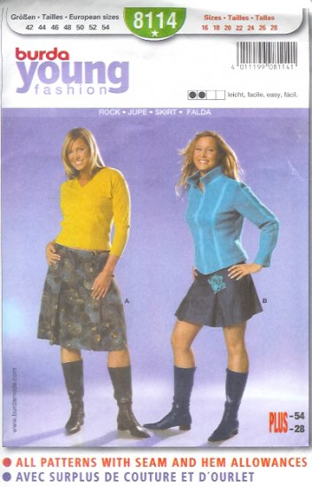 Burda 8114 Pattern YOUNG FASHION Skirt Size 16 - 28