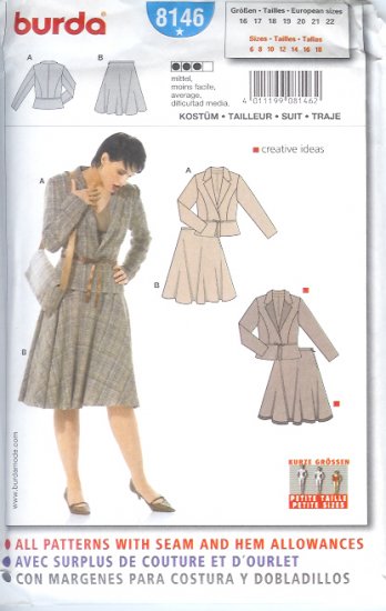 Burda 8146 Pattern Suit Size 6, 8, 10, 12, 14, 16
