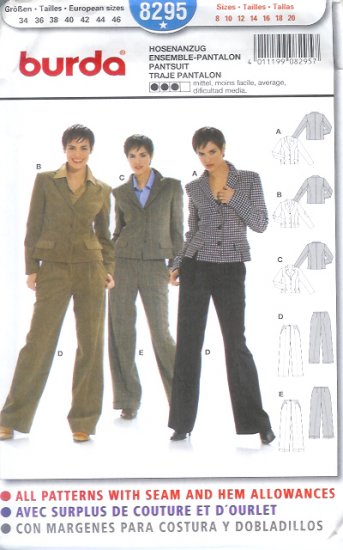 Burda 8295 Pattern Pantsuit Size 8 - 20