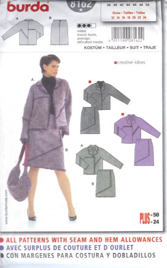 Burda 8162 Pattern Suit Size 12, 14, 16, 18, 20, 22, 24