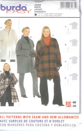 Burda 8267 Pattern EASY Jacket Size 16/18 - 32/34