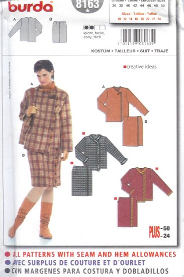Burda 8163 Pattern Suit Size 10, 12, 14, 16, 18, 20, 22, 24