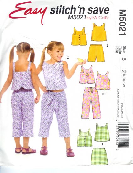 M5021 McCalls EASY Stitch N Save Tops, Skort, Shorts and Capri Pants Childs/Girls Size 7-12