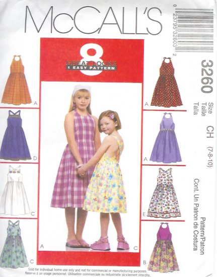 M3260 McCalls Pattern 8 GREAT LOOKS 1 EASY Pattern Sundresses Childs/Girls Size CH 7-8-10