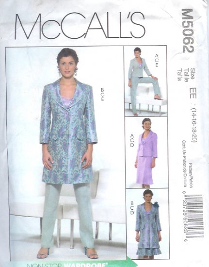 M5062 McCalls NON-STOP WARDROBE Lined Jacket , Top, Skirt, Pants Misses/Miss Petite Size EE 14 - 20
