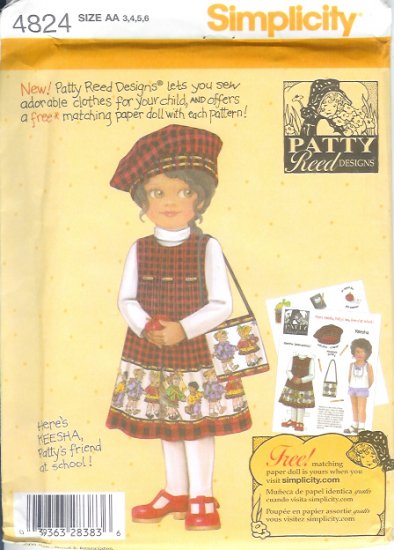 S4824 Simplicity Pattern PATTY REED Jumper, Hat and Bag Childs Size BB 5, 6, 7, 8