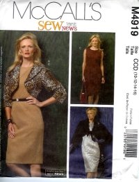 M4919 McCalls Pattern Lined and Unlined Jackets and Dress Misses/Miss Petite Size CCD 10 - 16