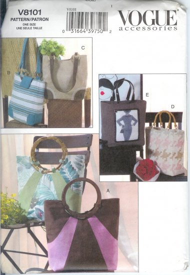 V8101 Vogue Pattern ACCESSORIES Totes OSZ