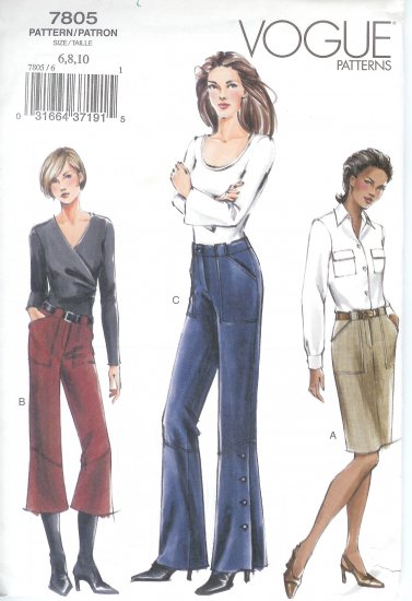 V7805 Vogue Pattern Skirt, Pants Misses/Misses Petite Size 6, 8, 10