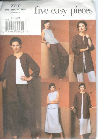 V7712 Vogue Pattern 5 EASY PIECES Jacket, Top, Skirt, and Pants Misses/Misses Petite 8-12