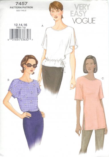 V7457 Vogue Pattern VERY EASY Top Misses Size 12, 14, 16